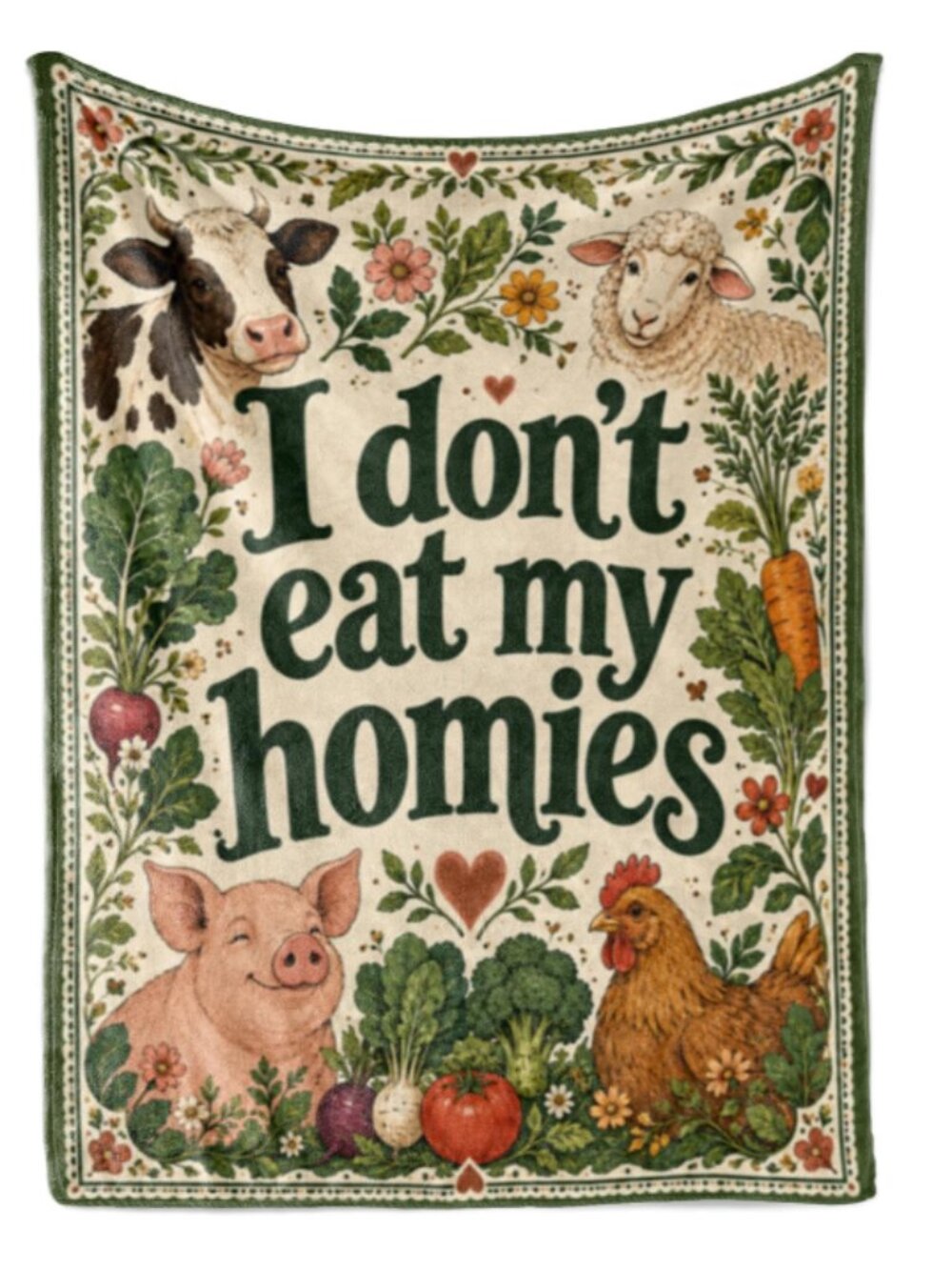 I Don't Eat My Homies Vegan Throw Blanket, brand new sealed, huglanket, Flannel